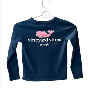 Vineyard Vines Georgia Navy Long Sleeve 100% Cotton Tshirt Youth Size XS (5-6)